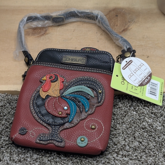 Chala Handbags - Chala Raised Leather Rooster Design Small Purse Shoulder Bag Card Phone Holder